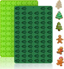 2 PCS Christmas Silicone Molds, 70 Cavity Xmas Tree & 76 Cavity Gingerbread Man Mini Silicone Molds for Baking Biscuits, Gummy,Candy,Chocolate,Je
